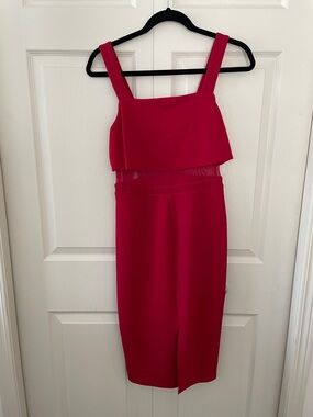 BCBGeneration Red Midi Sheath Dress with Square Neck